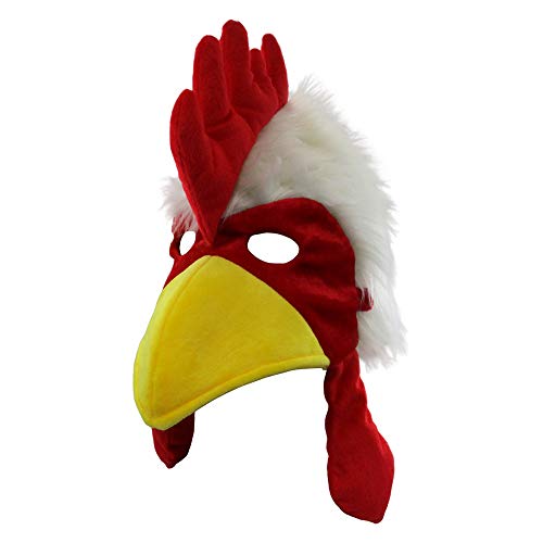 Nicky Bigs Novelties Fuzzy Chicken Mask Hat Rooster Hat Animal Costume Accessory Cock Head Novelty, One Size Red/White/Yellow