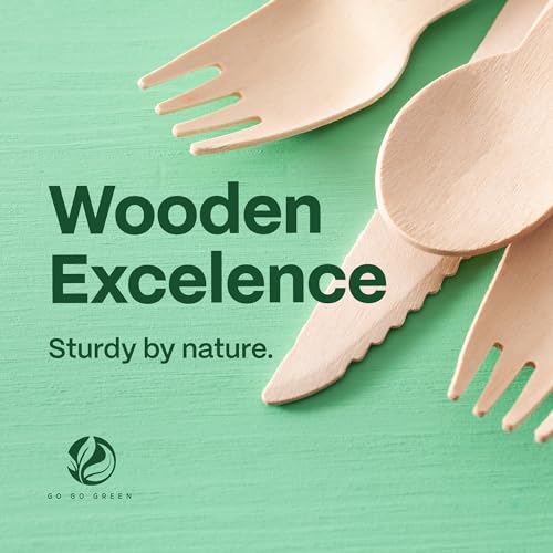 100% Compostable Cutlery Set - 300 Pieces Wooden Compostable Utensils [120 Forks, 90 Knives, 90 Spoons] - Disposable Wooden Cutlery, Eco Friendly Forks And Spoons Disposable Cutlery Set Party Utensils