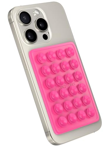 StickyGrippy Suction Phone Case Mount, Silicon Adhesive Phone Accessory for iPhone and Android, Hands-Free Fidget Toy Mirror Shower Phone Holder, Tiktok Videos and Selfies (Pink)