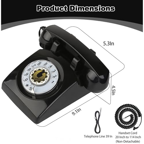 Sangyn Retro Rotary Landline Phone 1960s Vintage Telephone Old Fashioned Corded Phones with Mechanical Ringer for Home Office Desk, Black