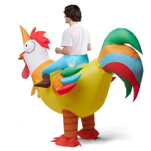 Spooktacular Creations Adult Inflatable Costume Riding a Rooster Air Blow-up Deluxe Ride On Halloween Costume