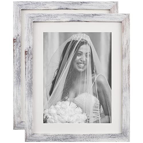 TOFOREVO Picture Frames 8x10 Set of 2 Distressed White Wood Grain Photo Frame for Gallery Wall Mounting or Tabletop Display