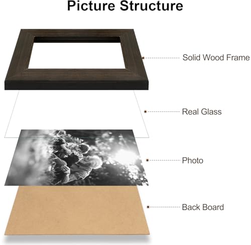 Yaetm 4x6 Rustic Wood Picture Frame Set of 2, Dark Brown Farmhouse Solid Wood Frame with Real Glass, Distressed Black Photo Frames 4 by 6 for Table Top, 2 Pack