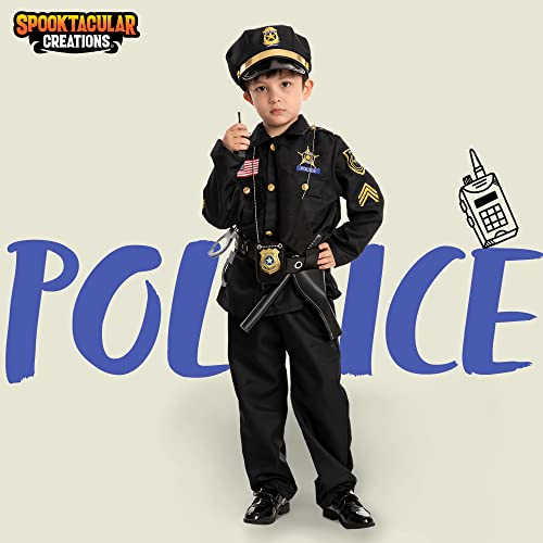 Spooktacular Creations Halloween Police Costume for Kids, Black Police Officer Costume for Boys, Toddler Cosplay RolePlay Themed Party (Small (5-7 yrs))