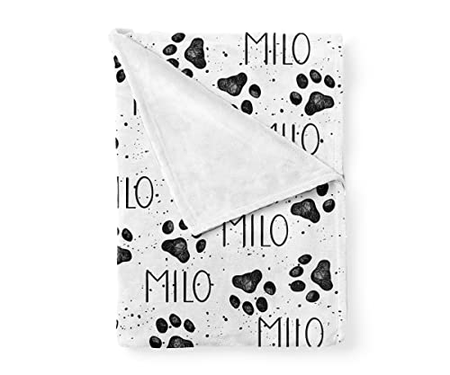 Personalized Paw Print Dog Blanket With Pets Name