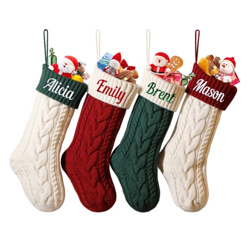 ZGCYSMHT Personalized Christmas Stocking,Custom Name 18 inch Large Knit Christmas Stocking for Family,Color-Contrast Xmas Stocking with Name Embroidery for Holiday Party Decoration(1 Pcs)