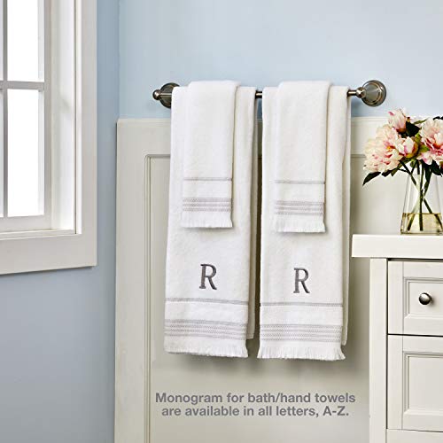 SKL Home Casual Monogram Hand Towel Set, S, 16x26, White 2 Count