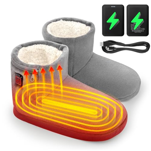 Ulefi® Electric Foot Warmer Rechargeable, Heated Booties with Portable Charger Power Bank, Heating Slippers Boots Foot Warmers, Fast Heating, L Fit for Man 6-9 / Women 6-10