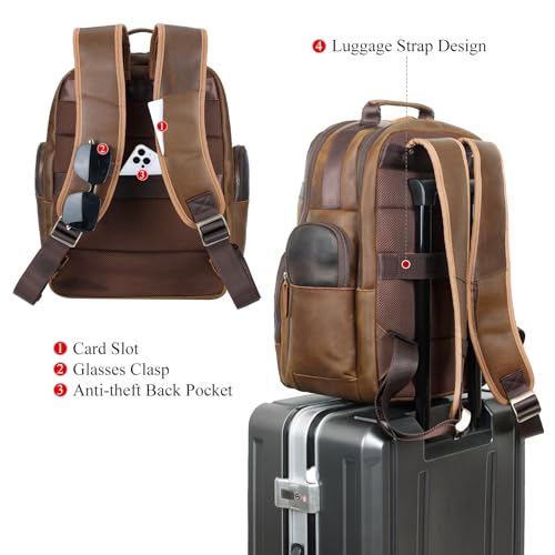 TIDING Men's Vintage Leather Backpack 15.6" Laptop Bag Large Capacity Business Travel Hiking Shoulder Daypacks