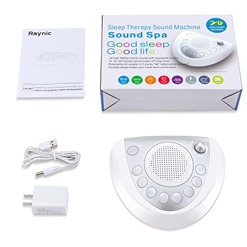 Raynic White Noise Machine, Battery Powered Sound Machine, Portable Sleep Machine with 24 Natural Soothing Sounds, Timer, USB Port, Headphone Jack for Baby, Kids, Adults, Travel, Office, Home (Silver)