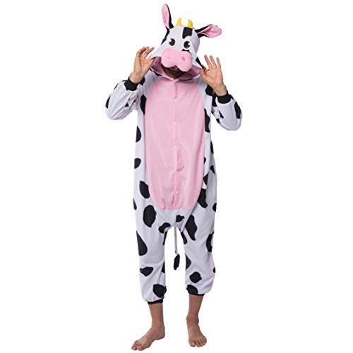 Spooktacular Creations Cow Pajama, Plush Cow Costume One Piece Cow Outfit Hooded, Pink Cow Halloween Costume Sleepwear for Halloween Cosplay Animal Themed Parties(Medium)