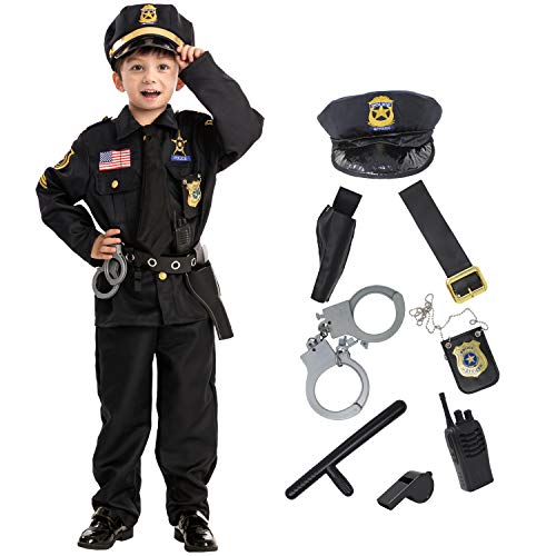 Spooktacular Creations Halloween Police Costume for Kids, Black Police Officer Costume for Boys, Toddler Cosplay RolePlay Themed Party (Small (5-7 yrs))