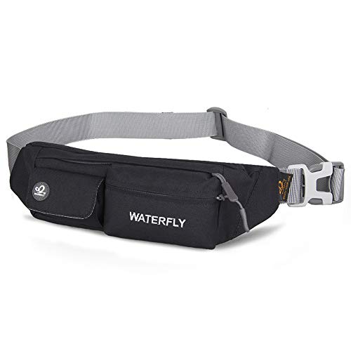 WATERFLY Fanny Pack for Women Men Water Resistant Small Waist Pouch Slim Belt Bag with 4 Pockets Lightweight Crossbody Chest Bag Fit All Phones, 11.02 x 2.1 x 4.3 inch