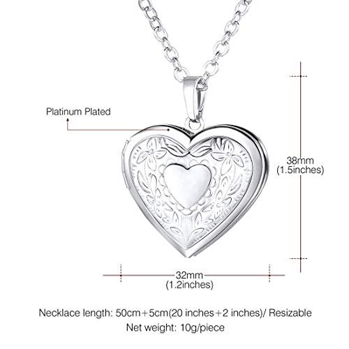 U7 Platinum Plated Charm Necklaces Heart Pendant Photo Locket Necklace for Women