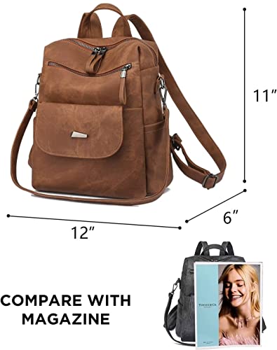 WYFJNX PU Leather Backpack Purse for Women Fashion Multipurpose Design Handbag Ladies Shoulder Bags Travel Backpack Brown