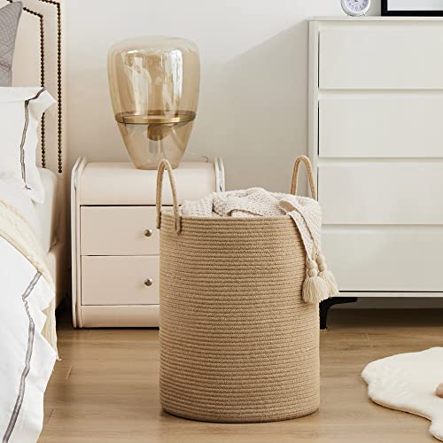 Jute Rope Laundry Hamper Basket by YOUDENOVA, 58L Tall Laundry Basket, Baby Nursery Hamper for Blanket Storage, Clothes Hamper for Laundry in Bedroom-Large-Jute