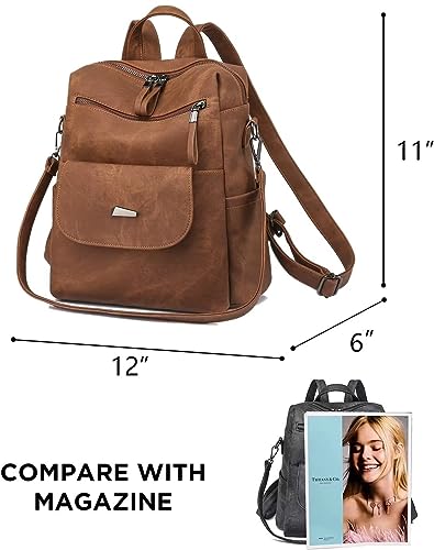 WYFJNX PU Leather Backpack Purse for Women Fashion Multipurpose Design Handbag Ladies Shoulder Bags Travel Backpack Brown