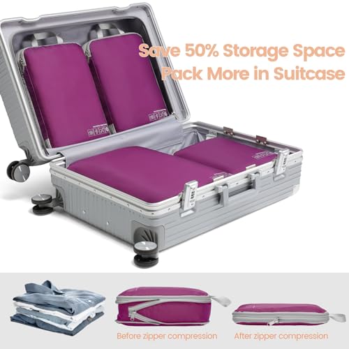 Cambond Compression Packing Cubes for Travel - 4 Pack Travel Bags Luggage Organizers Vacation Travel Essentials Compression Cubes for Carry on Suitcases, Purple