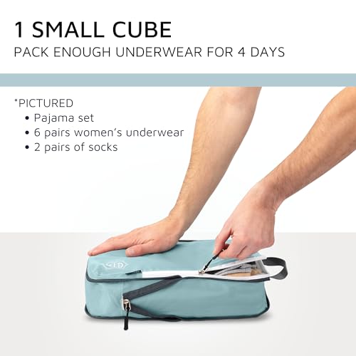 Compression Packing Cubes for Travel - Luggage and Backpack Organizer Packaging Cubes for Clothes (Dusty Teal and White, 2 Piece Set)