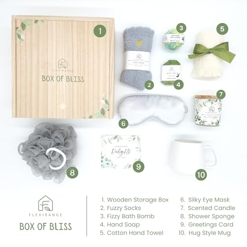 FLEXIRANGE Gifts for Women, Birthday Gifts for Woman, Get Well Soon Gift Baskets for Women, Relaxing gifts for Women, Self Care Gifts, Spa kit for Woman, Wooden Box, Green Gifts for Sister, Friend