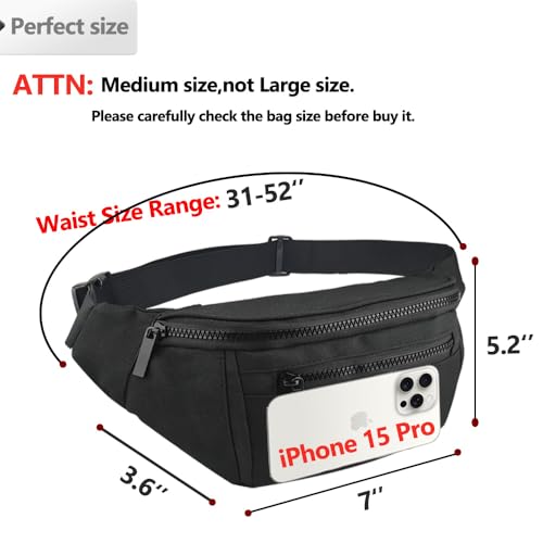 Fanny Pack for Men Women,Crossbody Waist Bag Pack,Belt Bag for Travel Walking Running Hiking Cycling,Easy Carry Any Phone,Wallet (Black)