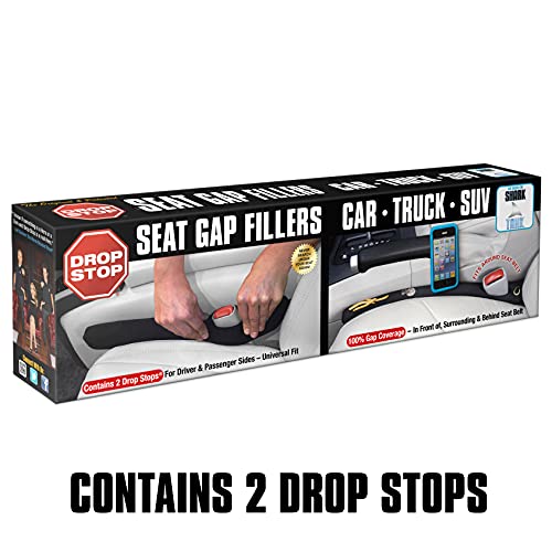 Drop Stop - The Original Patented Car Seat Gap Filler (As Seen On Shark Tank) - Between Seats Console Organizer, Set of 2 and Slide Free Pad and Light