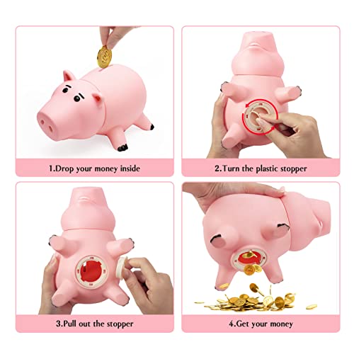 Piggy Bank, Cute Plastic Coin Bank for Boys and Girls, Unbreakable Pig Money Bank for Kids Gift (Pink)