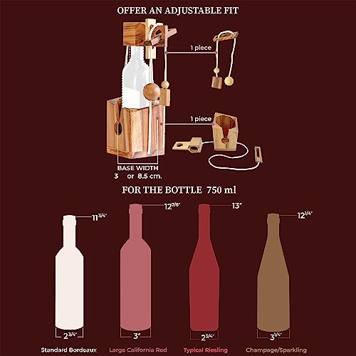 BSIRI Wine Bottle Puzzle - Challenging 3D Wooden Wine Bottle Holder and Wine Lock Puzzle Games for Adults. Functional Wine Storage, Ideal Wine Lover Gifts, Fun Gifts, Game Night and Rustic Room Decor