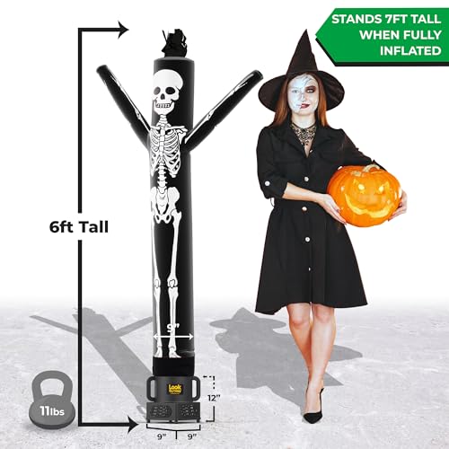 LookOurWay Air Dancers Inflatable Tube Man Set - 7ft Tall Wacky Waving Inflatable Dancing Tube Guy with Weather Resistant Blower- Halloween Themed - Skeleton