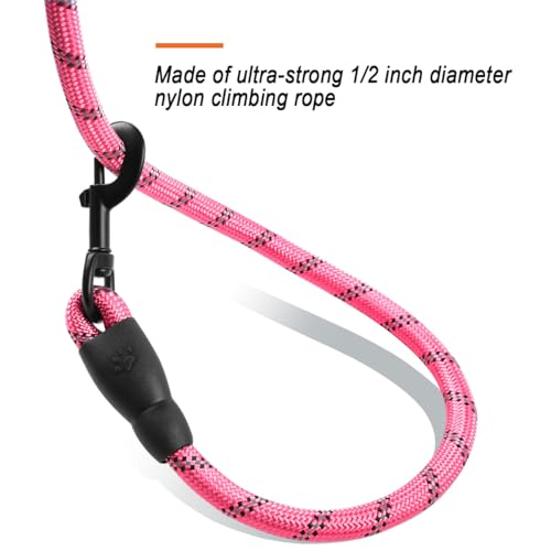 BARKBAY Dog Leashes for Large Dogs Heavy Duty Dog Leash 4/5/6 FT with Comfortable Padded Handle and Highly Reflective Threads for Medium Large Dogs Walking Training Running (5FT-1/2'',Pink)