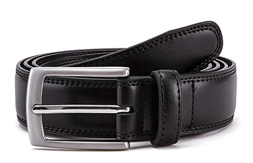 MILORDE Black Leather Belt, Fashion & Classic Design for Dress and Causal (Size 36 (Waist 34), Basic Black)