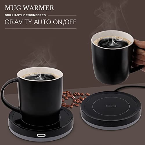 BESTINNKITS Smart Coffee Cup Warmer Set, Auto On/Off Gravity-Induction Mug Office Desk Use, Candle Wax Cup Warmer Heating Plate (Up to 131F/55C), 14oz