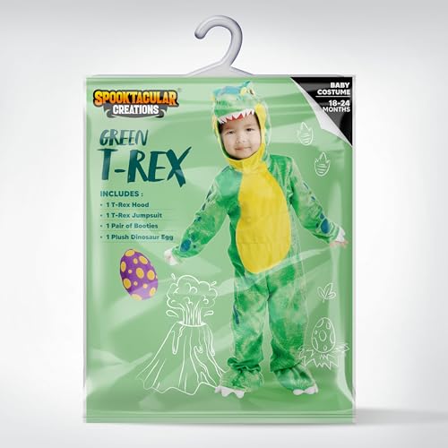 Spooktacular Creations Green T-Rex Costume, Dinosaur jumpsuit Jumpsuit for Toddler and Child Halloween Dress Up Party (3T (3-4 yrs))