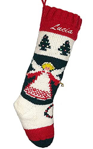 Christmas Stocking Personalized Hand Knit Vintage Angel Stocking