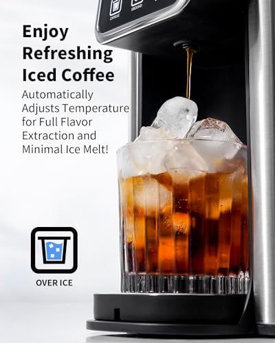 KIDISLE Hot & Iced Coffee Maker with Bold Setting, Single Serve Coffee Maker for K Cup and Grounds, 6-14 Oz Brew Sizes, 50 Oz Removable Water Tank, One Cup Coffee Machine with Reusable Filter, Black