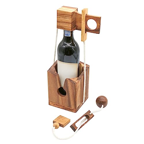 BSIRI Wine Bottle Puzzle - Challenging 3D Wooden Wine Bottle Holder and Wine Lock Puzzle Games for Adults. Functional Wine Storage, Ideal Wine Lover Gifts, Fun Gifts, Game Night and Rustic Room Decor