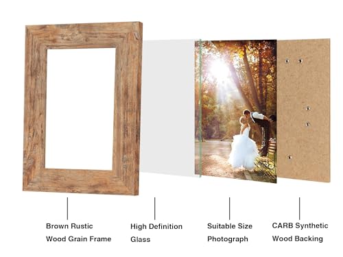 iRahmen 4 Pack 5x7 Picture Frame Rustic Brown Set with High Definition Glass 5 x 7 Photo Frames for Desktop Display and Wall Mounting.