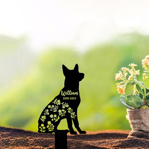 Custom Dog Memorial Grave Marker Stake Pet Portrait Metal Personalized Dog Name Memorial Garden Stake Flowers Dog Engraved Sign Remembrance Stake (Dog Memorial Stake)