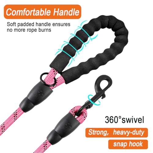 BARKBAY Dog Leashes for Large Dogs Heavy Duty Dog Leash 4/5/6 FT with Comfortable Padded Handle and Highly Reflective Threads for Medium Large Dogs Walking Training Running (5FT-1/2'',Pink)