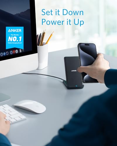 Anker 313 Wireless Charging Stand, Qi-Certified for iPhone 16/16 Pro/16 Pro Max/15/14/13, 10W Fast Charging for Galaxy S23/S22/S21 (No AC Adapter)