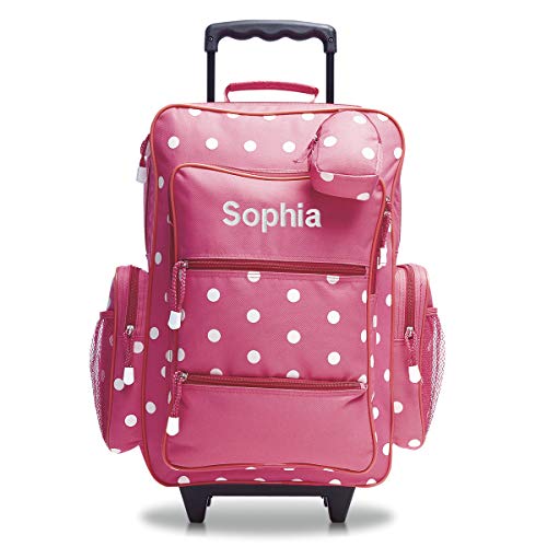 Lillian Vernon Personalized Rolling Luggage for Kids – Pink Polka Dot Design, 6” x 15.5" x 23"H