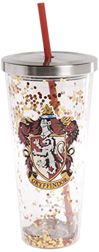 Spoontiques - Harry Potter Tumbler - Gryffindor Glitter Cup with Straw - 20 oz - Acrylic - Red