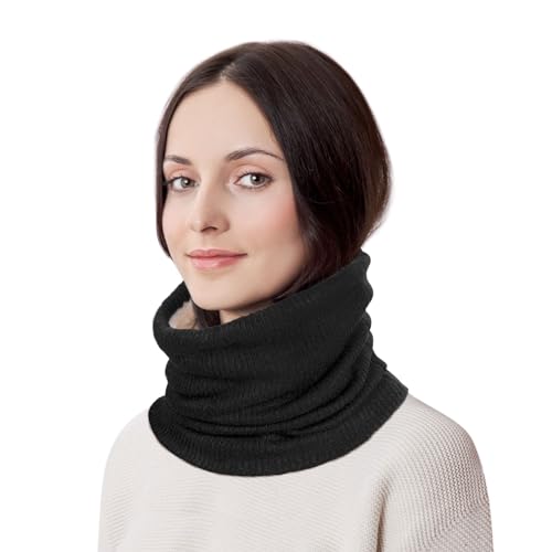 Chalier Infinity Scarf Winter Double-Layer Neck Warmer Knit Fleece Lined Circle Loop Scarves Gifts(one size, A-Black)