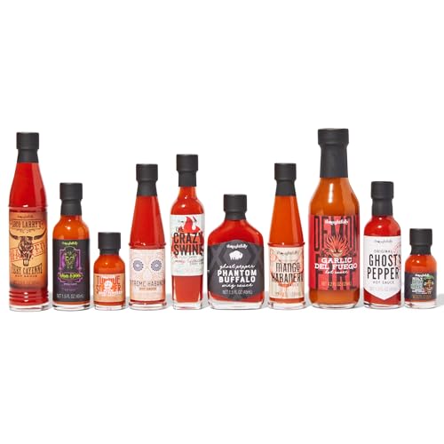 Thoughtfully Gourmet, Hot Sauce Challenge Set, Hot Sauce Variety Pack Includes Hot Sauces from Mild To Extreme Flavors, Unique Gifts for Men, Set of 10