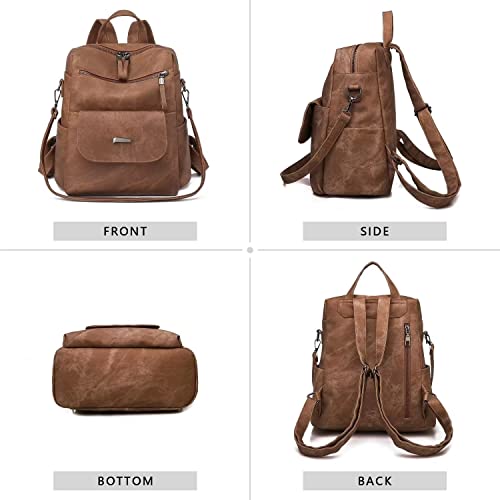 WYFJNX PU Leather Backpack Purse for Women Fashion Multipurpose Design Handbag Ladies Shoulder Bags Travel Backpack Brown