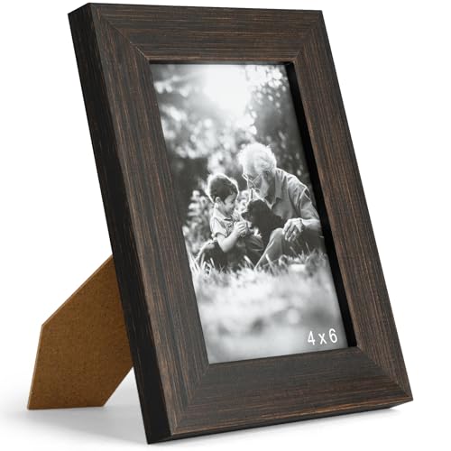 Yaetm 4x6 Rustic Wood Picture Frame Set of 2, Dark Brown Farmhouse Solid Wood Frame with Real Glass, Distressed Black Photo Frames 4 by 6 for Table Top, 2 Pack