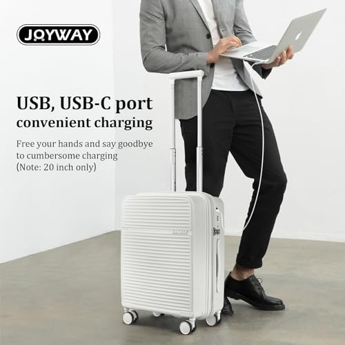 Joyway Carry on Luggage Airline Approved, Expandable 20 Inch Carry-on Suitcase with Spinner Wheels and Charger, Hard Shell Lightweight Rolling Travel Luggage with TSA Lock