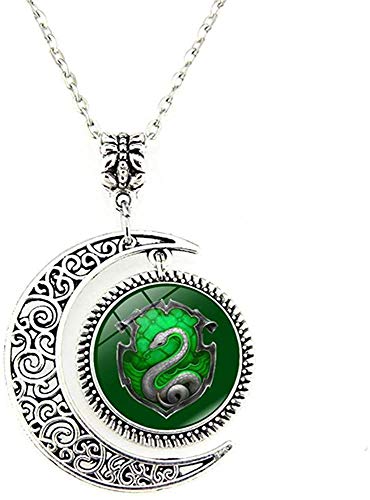 Day Vacation Moon Pendant Snake Green Silver Charm Crescent Necklace Jewelry Gift