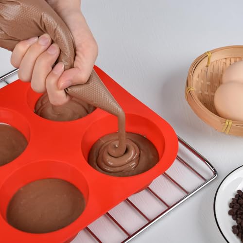 CAKETIME Jumbo Muffin Pan, 3.5 Inch Large Muffin Pan 6 Cup Silicone Jumbo Muffin Tin for Baking Food Grade Silicone Non Stick