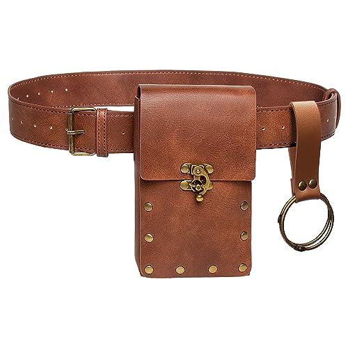 Belt Pouch Waist Bag Fanny Pack Steampunk Phone Holder Medieval Bag Leather Belt Renaissance Cosplay Costume Accessories (1-Brown)